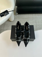 CC MARY JANE IN BLACK MIX WHITE WOOL TWEED