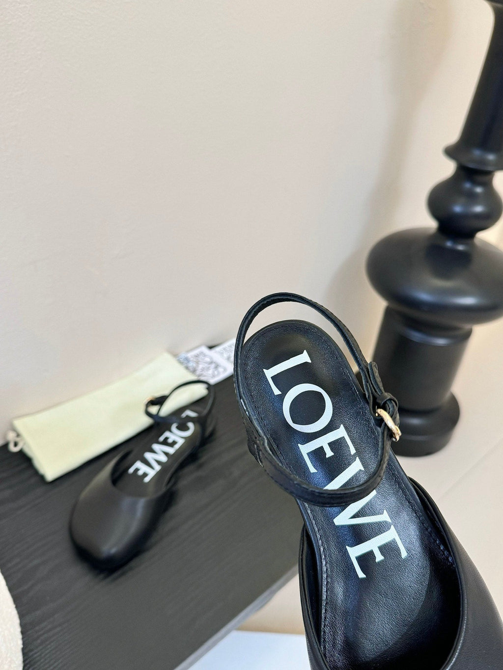 Loewe 25 Toy Ankle Strap Ballet Flat Black Calfskin 309171