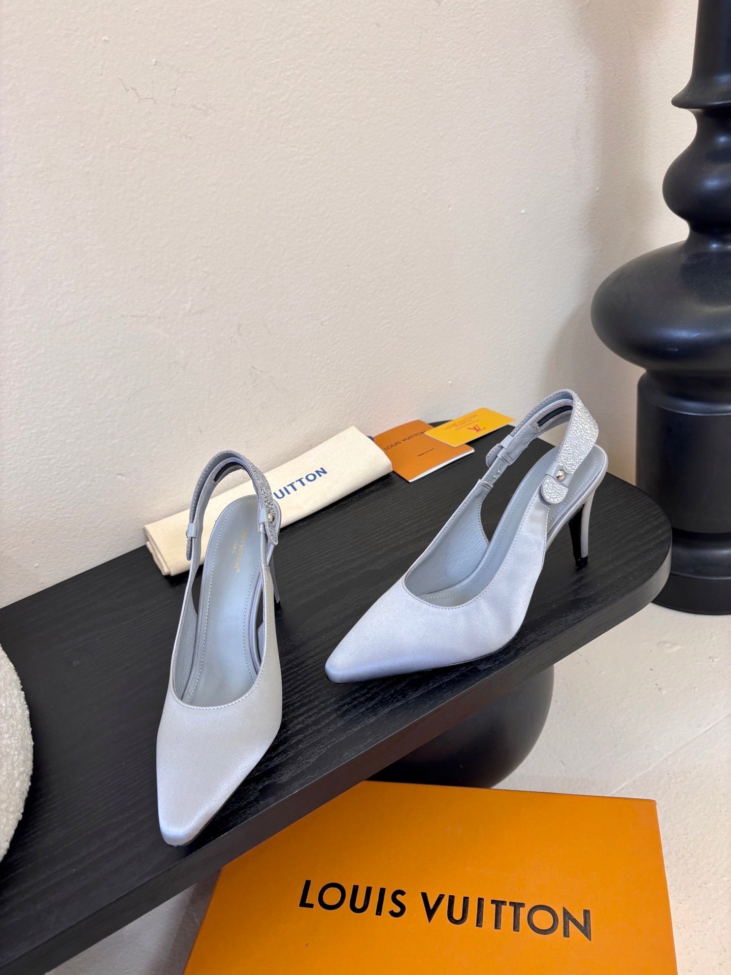 LV 26ss Legacy Slingback 90 Light Gray Silk 627244
