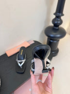 MIU High Heeled Sandals 50 Black Sliver Sheepskin 627365