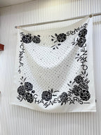 CC Square Scarf 90 CM In White Polka Dot Black Camellia Silk Twill 288722