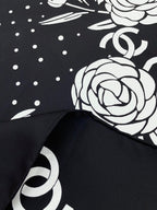 CC Square Scarf 90 CM In Black Polka Dot White Camellia Silk Twill 288723