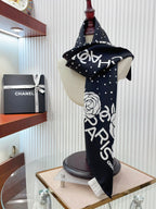 CC Square Scarf 90 CM In Black Polka Dot White Camellia Silk Twill 288723
