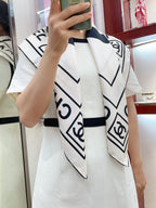 CC Square Scarf 90 CM In White Mix Black Silk Twill  167960