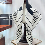 CC Square Scarf 90 CM In White Mix Black Silk Twill  167960