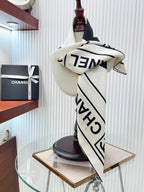 CC Square Scarf 90 CM In White Mix Black Silk Twill  167960