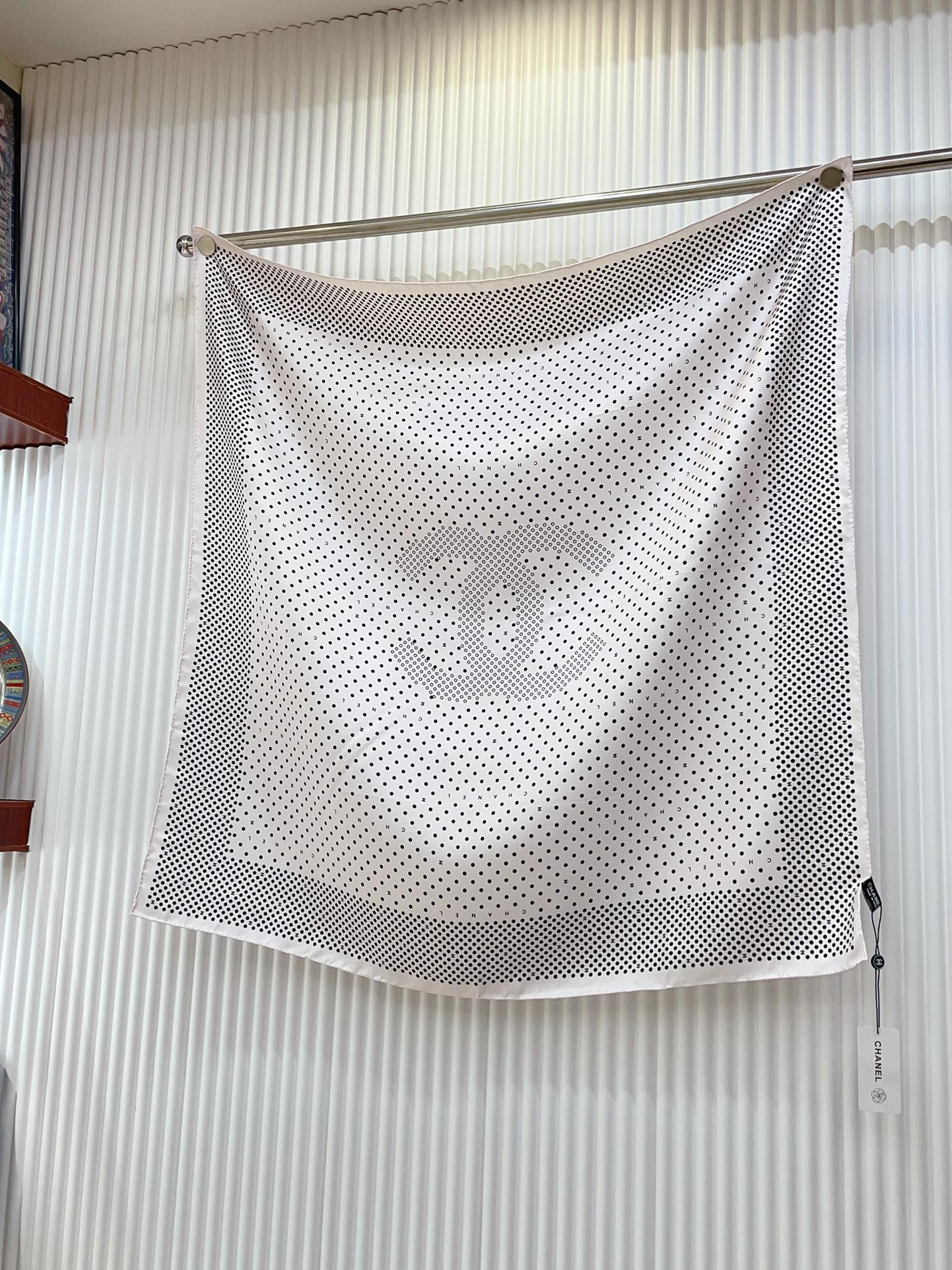 CC Square Scarf 90 CM In White Black Polka Dot Silk Twill  166292