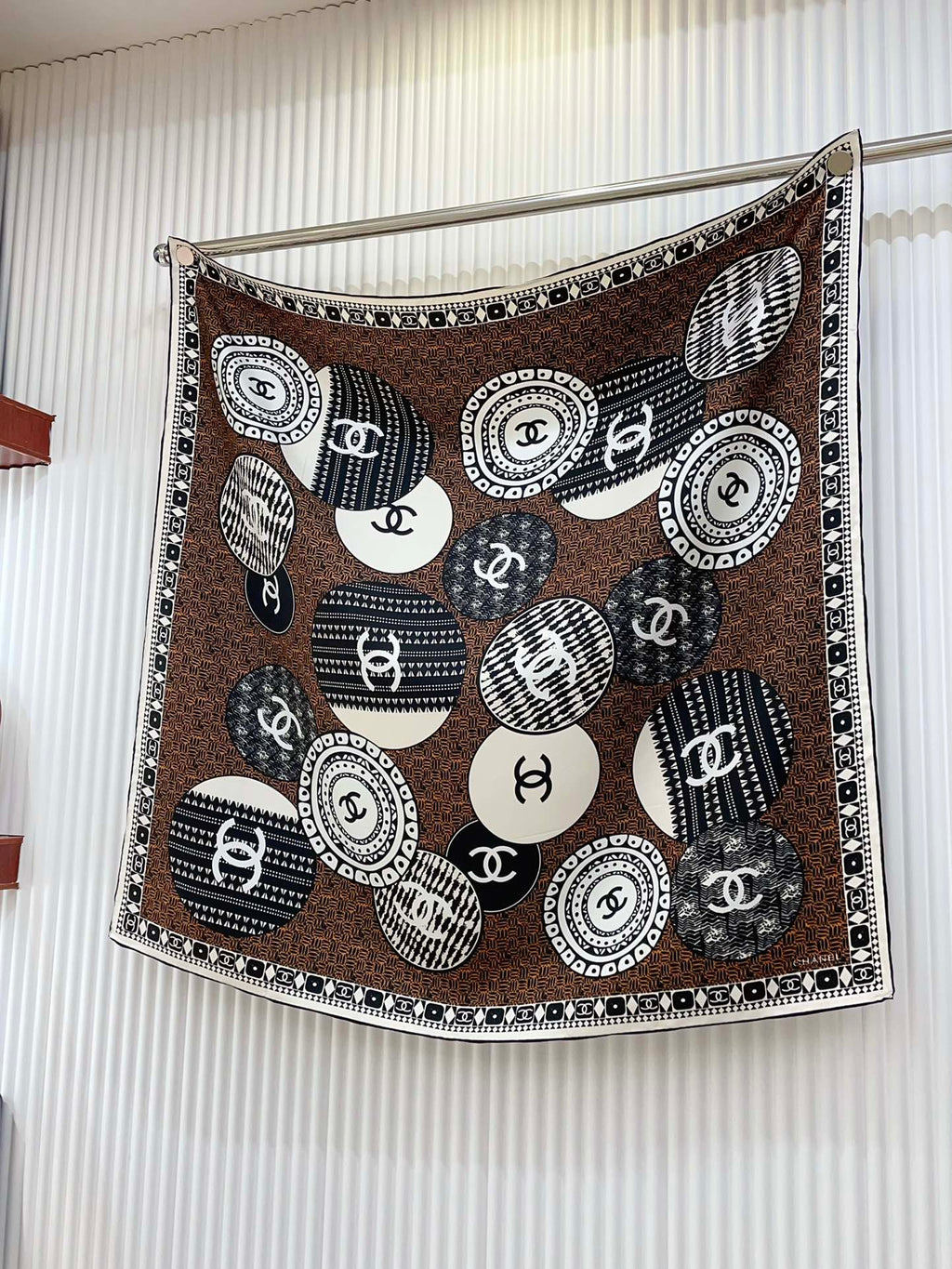 CC Square Scarf 90 CM In Brown Multi-Pattern Silk Twill 231846