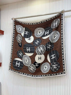 CC Square Scarf 90 CM In Brown Multi-Pattern Silk Twill 231846