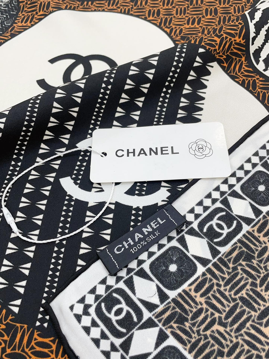 CC Square Scarf 90 CM In Brown Multi-Pattern Silk Twill 231846