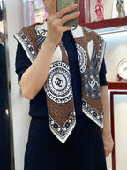 CC Square Scarf 90 CM In Brown Multi-Pattern Silk Twill 231846