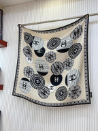 CC Square Scarf 90 CM In Beige Multi-Pattern Silk Twill 231847
