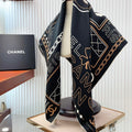 CC Square Scarf 90 CM In Black Mix Beige White Silk Twill 165002