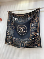 CC Square Scarf 90 CM In Black Mix Beige White Silk Twill 165002