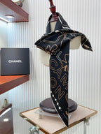 CC Square Scarf 90 CM In Black Mix Beige White Silk Twill 165002