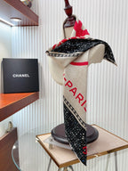 CC Square Scarf 90 CM In Black Mix Light Beige Red Cashmere Silk 172077