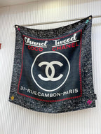 CC Square Scarf 90 CM In Black Mix White Red Cashmere Silk  172078