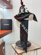 CC Square Scarf 90 CM In Black Mix White Red Cashmere Silk  172078