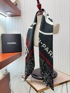 CC Square Scarf 90 CM In Black Mix White Red Cashmere Silk  172078
