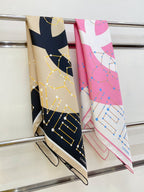 CC Square Scarf 90 CM In White Mix Pink Silk Twill  174874