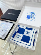 CC Square Scarf 90 CM In Blue And White Striped Silk 174876