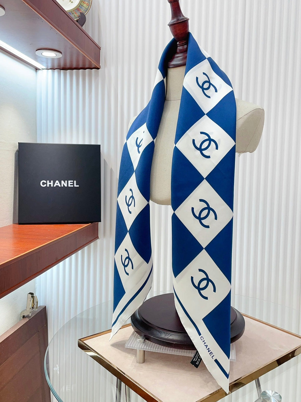 CC Square Scarf 90 CM In Blue And White Striped Silk 174876