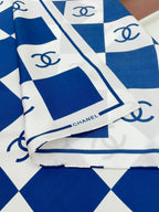 CC Square Scarf 90 CM In Blue And White Striped Silk 174876