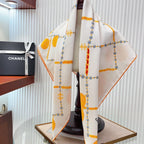 CC Square Scarf 90 CM In White Mix Yellow Silk Twill 176345