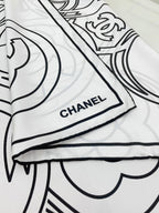 CC Square Scarf 90 CM In White Mix Black Silk Twill  187437
