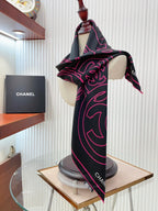 CC Square Scarf 90 CM In Black Mix Pink Silk Twill 187438