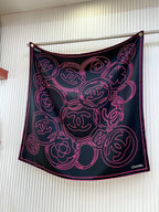 CC Square Scarf 90 CM In Black Mix Pink Silk Twill 187438