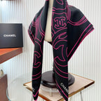 CC Square Scarf 90 CM In Black Mix Pink Silk Twill 187438