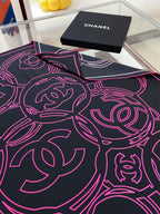 CC Square Scarf 90 CM In Black Mix Pink Silk Twill 187438