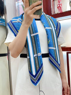 Couvertures Et Tenues De Jour Double Face Scarf 90 CM In Blue Mix Black Colorful Silk 190031