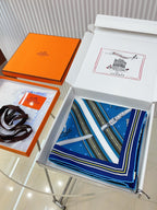 Couvertures Et Tenues De Jour Double Face Scarf 90 CM In Blue Mix Black Colorful Silk 190031