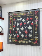 Scarf 110 CM In Black Colorful Voile Silk 193826