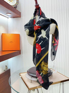 Scarf 110 CM In Black Colorful Voile Silk 193826