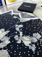 CC Square Scarf 90 CM In Black Camellia Silk Twill  193837