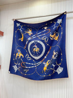 Pampa Scarf 90 CM In Dark Blue Colorful Silk 196204