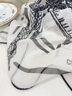 CC Square Scarf 110 CM In White Black Shunyu Georgette Silk 196210