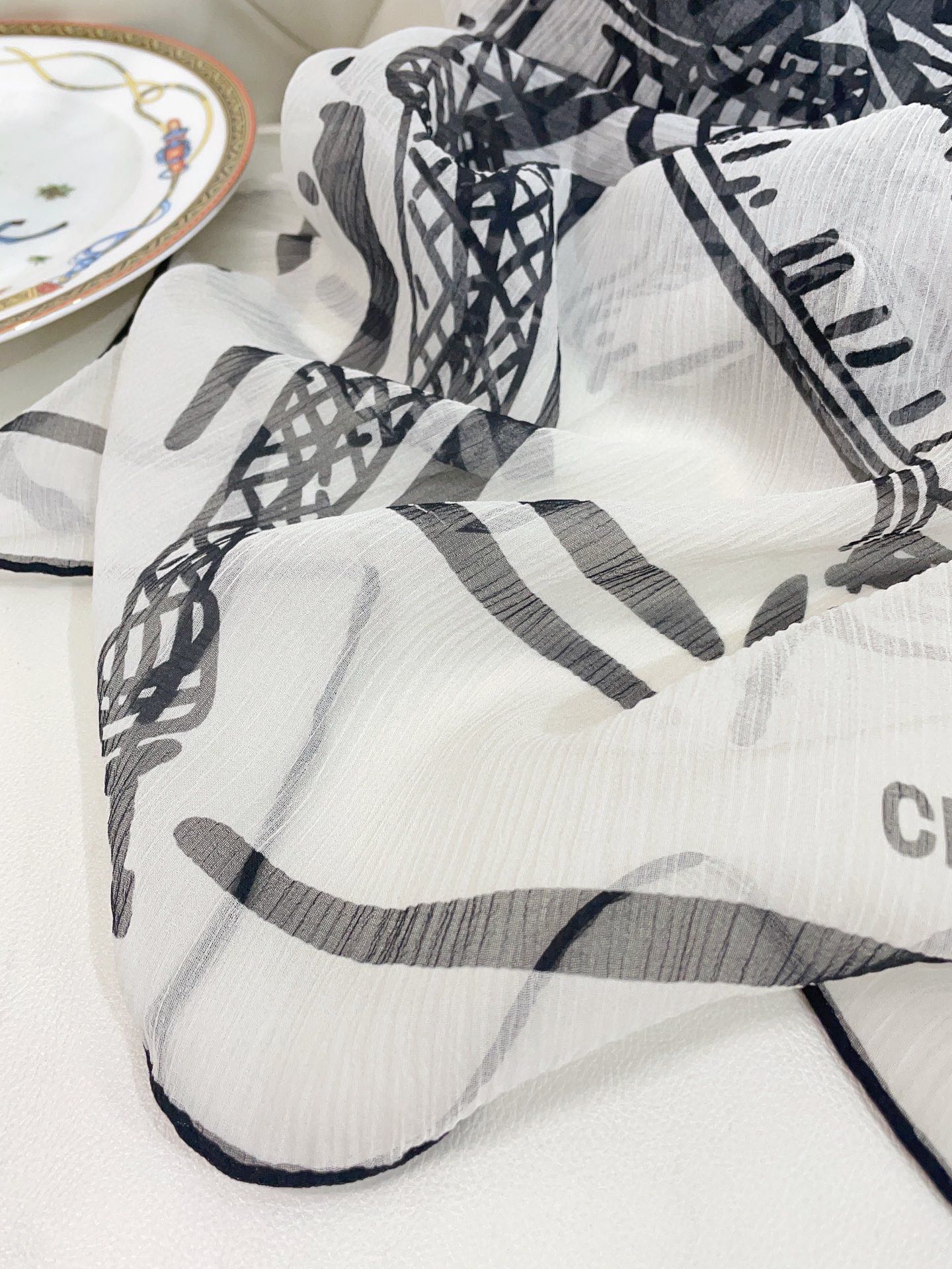 CC Square Scarf 110 CM In White Black Shunyu Georgette Silk 196210
