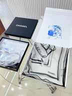 CC Square Scarf 110 CM In White Black Shunyu Georgette Silk 196210
