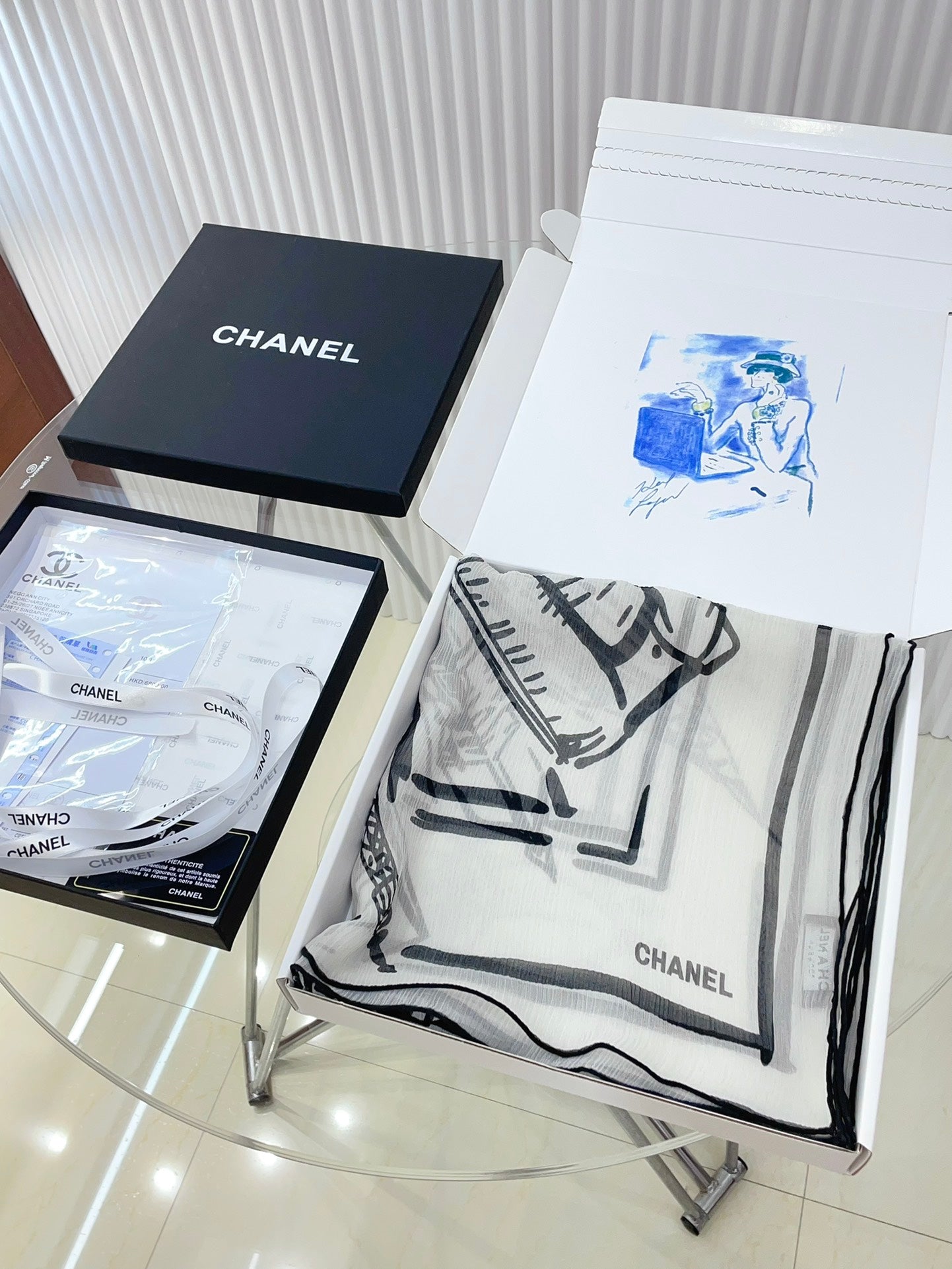 CC Square Scarf 110 CM In White Black Shunyu Georgette Silk 196210