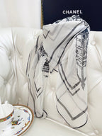 CC Square Scarf 110 CM In White Black Shunyu Georgette Silk 196210