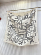 CC Square Scarf 90 CM In White Black Silk Twill  198569