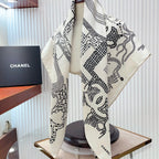 CC Square Scarf 90 CM In White Black Silk Twill  198569