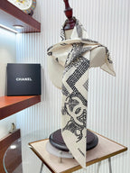 CC Square Scarf 90 CM In White Black Silk Twill  198569