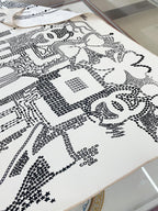 CC Square Scarf 90 CM In White Black Silk Twill  198569