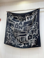 CC Square Scarf 90 CM In Black White Silk Twill  198570