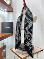 CC Square Scarf 90 CM In Black White Silk Twill  198570